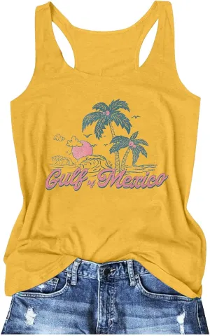 Gulf of Mexico Tank Tops for Women 2025 Summer Letter Graphic Mexician Shirt Casual Vacation Beach Vest