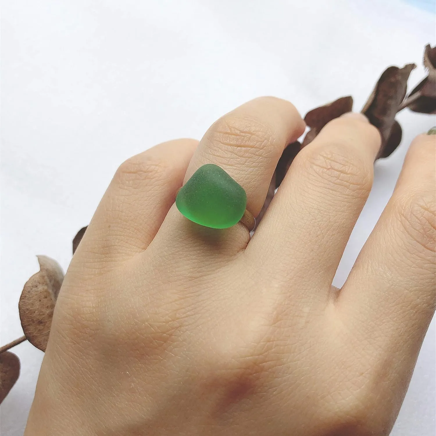 Handmade Vintage Style Sea Glass Open Ring, Sea Glass Jewelry, Beach Glass Jewelry