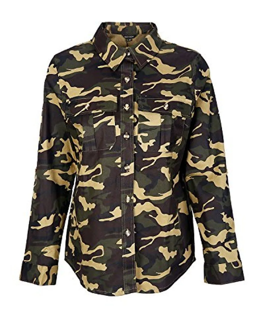 HaoDuoYi Women Casual Military Camouflage Lightweight Button Tops Shirt