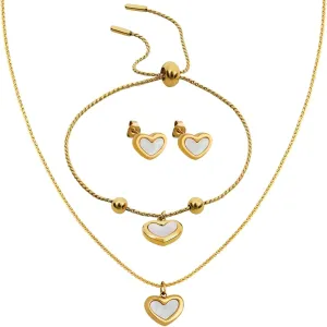 Heart Jewelry Sets for Women  18K Gold Plated Shell Necklace, Earrings & Bracelet Set  Stainless Steel Gold Jewelry Set for Women  Wedding Jewelry Gift