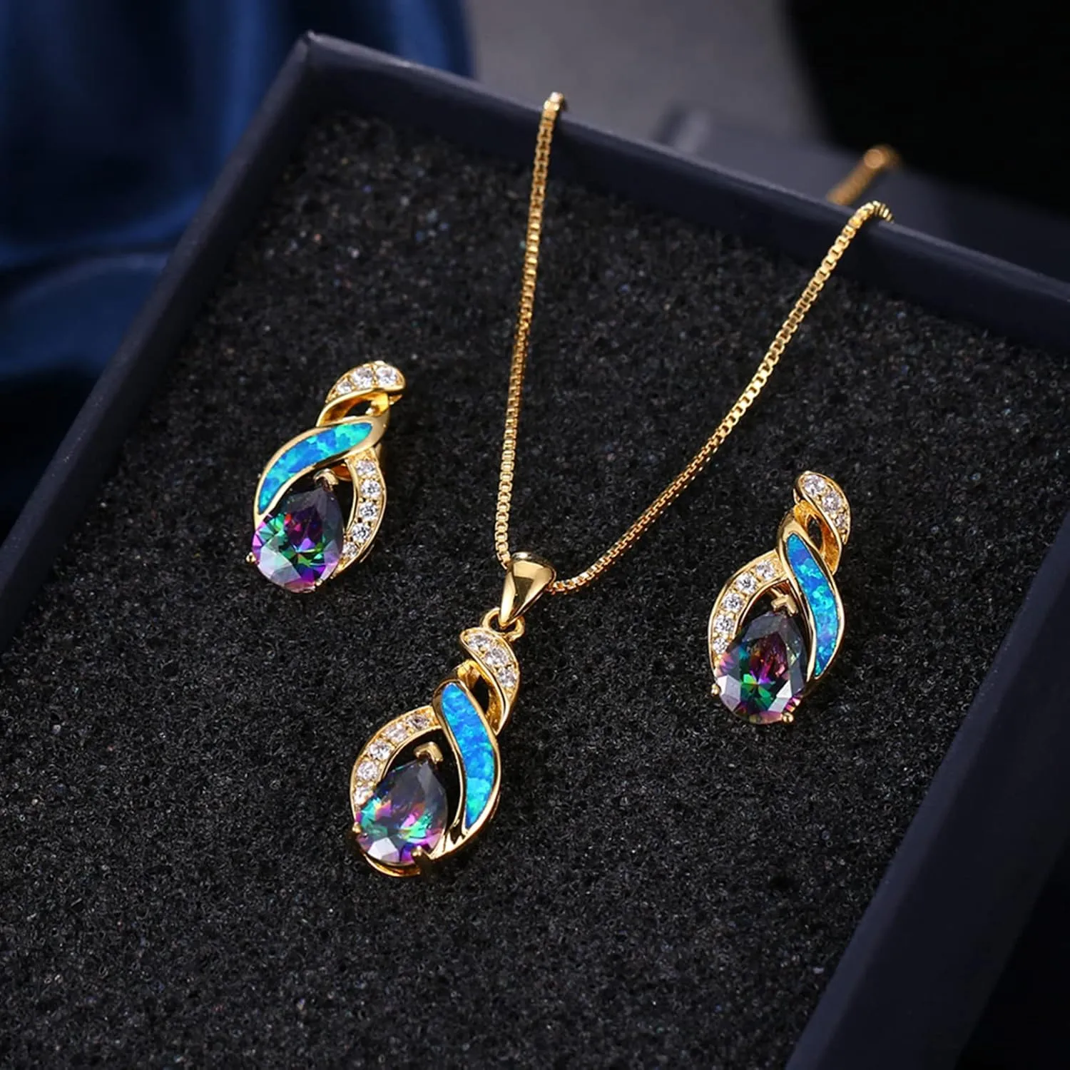 Hermosa Jewelry Sets Australian Created Opal Necklace Earrings Mother's Day Gifts Jewelry for Mom