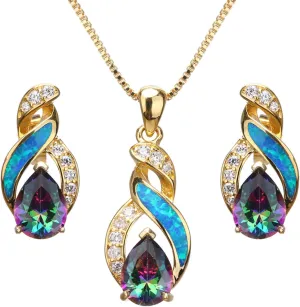 Hermosa Jewelry Sets Australian Created Opal Necklace Earrings Mother's Day Gifts Jewelry for Mom