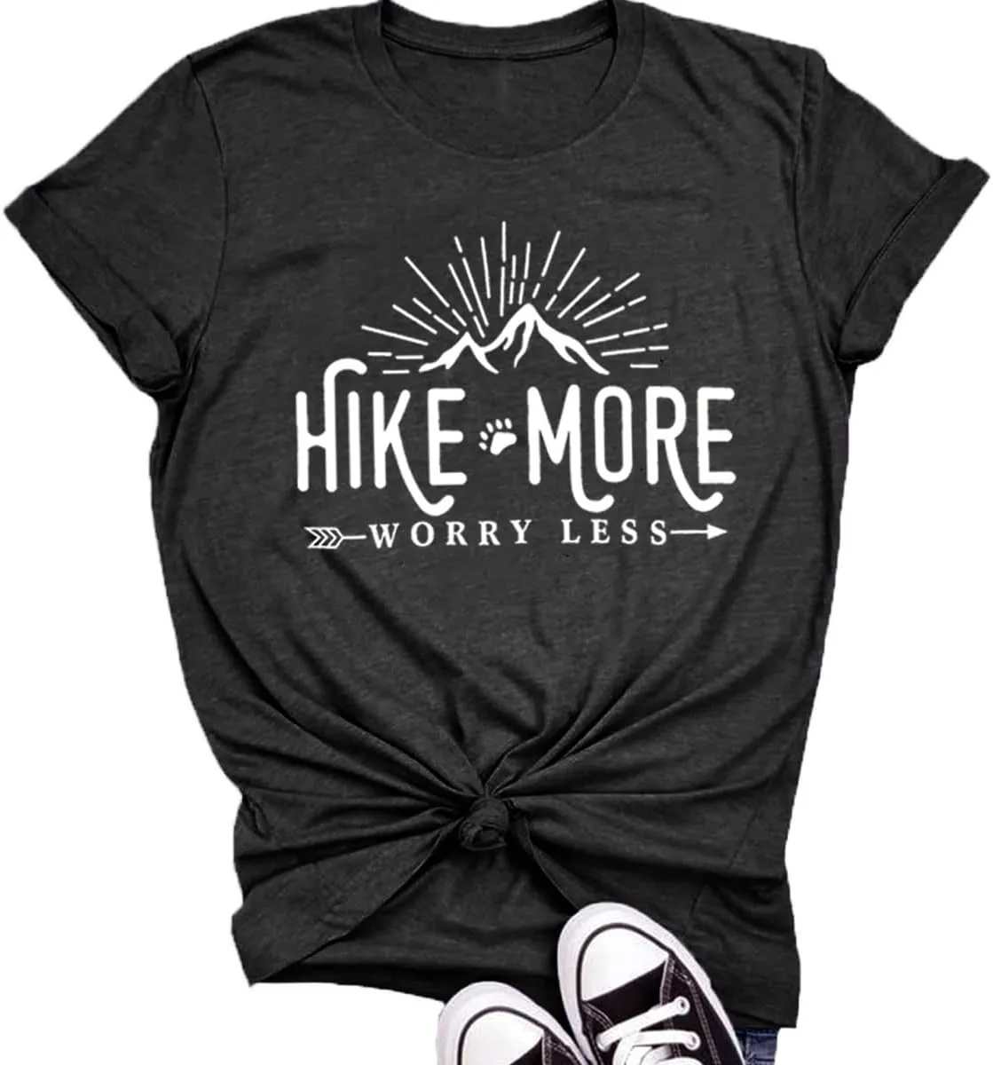 Hiking Shirt for Women Adventure Mountain Graphic Athletic Shirts Funny Hike More Worry Less Tee Tops