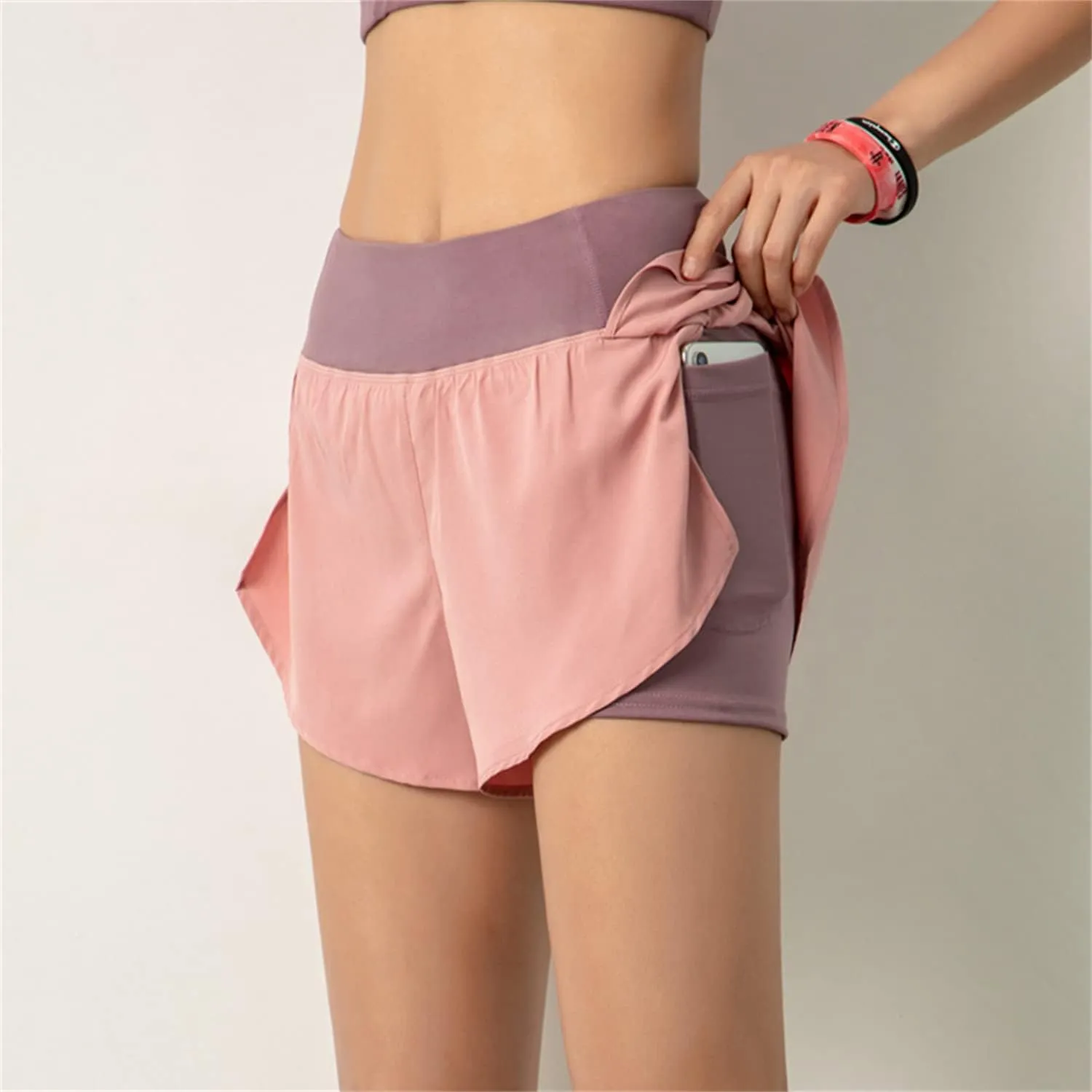 ICEGIA Women's Running Shorts Elastic High Waisted Shorts Pocket Sporty Workout Shorts Quick Dry Athletic Shorts Pants