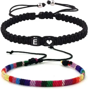 Initial Bracelets for Men Women Handmade Rope Braided A-Z Letter Bracelets Best Friend Couples Bracelets Adjustable