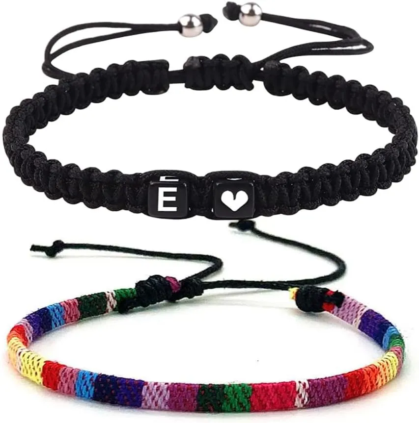 Initial Bracelets for Men Women Handmade Rope Braided A-Z Letter Bracelets Best Friend Couples Bracelets Adjustable