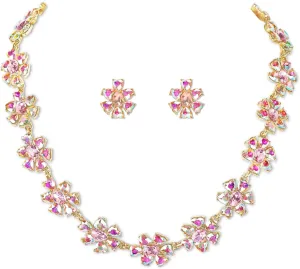 Jewelry Set for Women, Necklace Dangle Earrings, Gold Plated Jewelry Set with Austrian Crystal, Allergy Free Wedding Party Jewelry for Bridal Bridesmaid (Fancy)