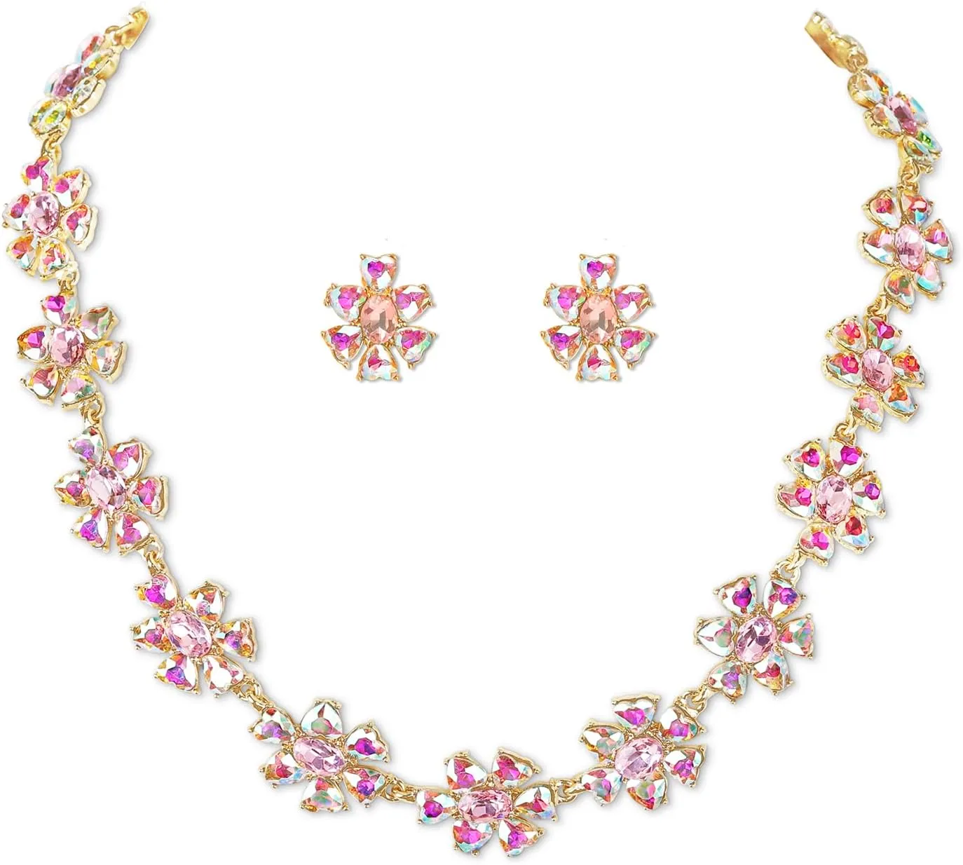 Jewelry Set for Women, Necklace Dangle Earrings, Gold Plated Jewelry Set with Austrian Crystal, Allergy Free Wedding Party Jewelry for Bridal Bridesmaid (Fancy)