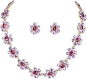 Jewelry Set for Women, Necklace Dangle Earrings, Gold Plated Jewelry Set with Austrian Crystal, Allergy Free Wedding Party Jewelry for Bridal Bridesmaid (Lavender)