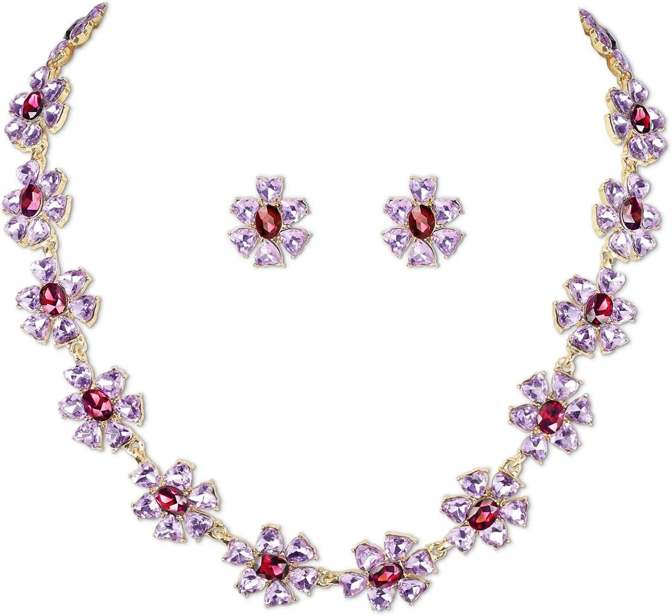 Jewelry Set for Women, Necklace Dangle Earrings, Gold Plated Jewelry Set with Austrian Crystal, Allergy Free Wedding Party Jewelry for Bridal Bridesmaid (Lavender)