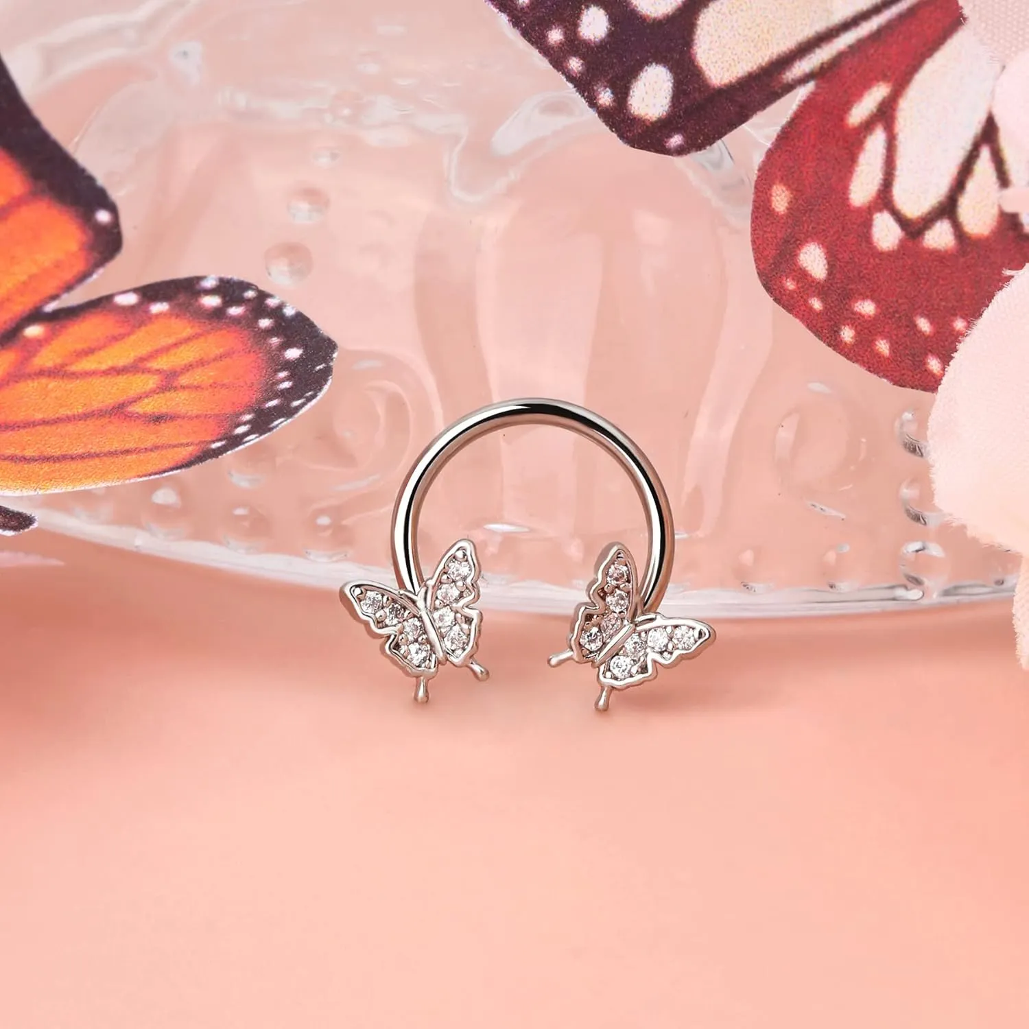 Jewseen 16G Septum Ring Butterfly Septum Jewelry CZ Septum Piercing Jewelry Cartilage Earring Helix Conch Daith Piercing Jewelry Cartilage Hoop for Women Men