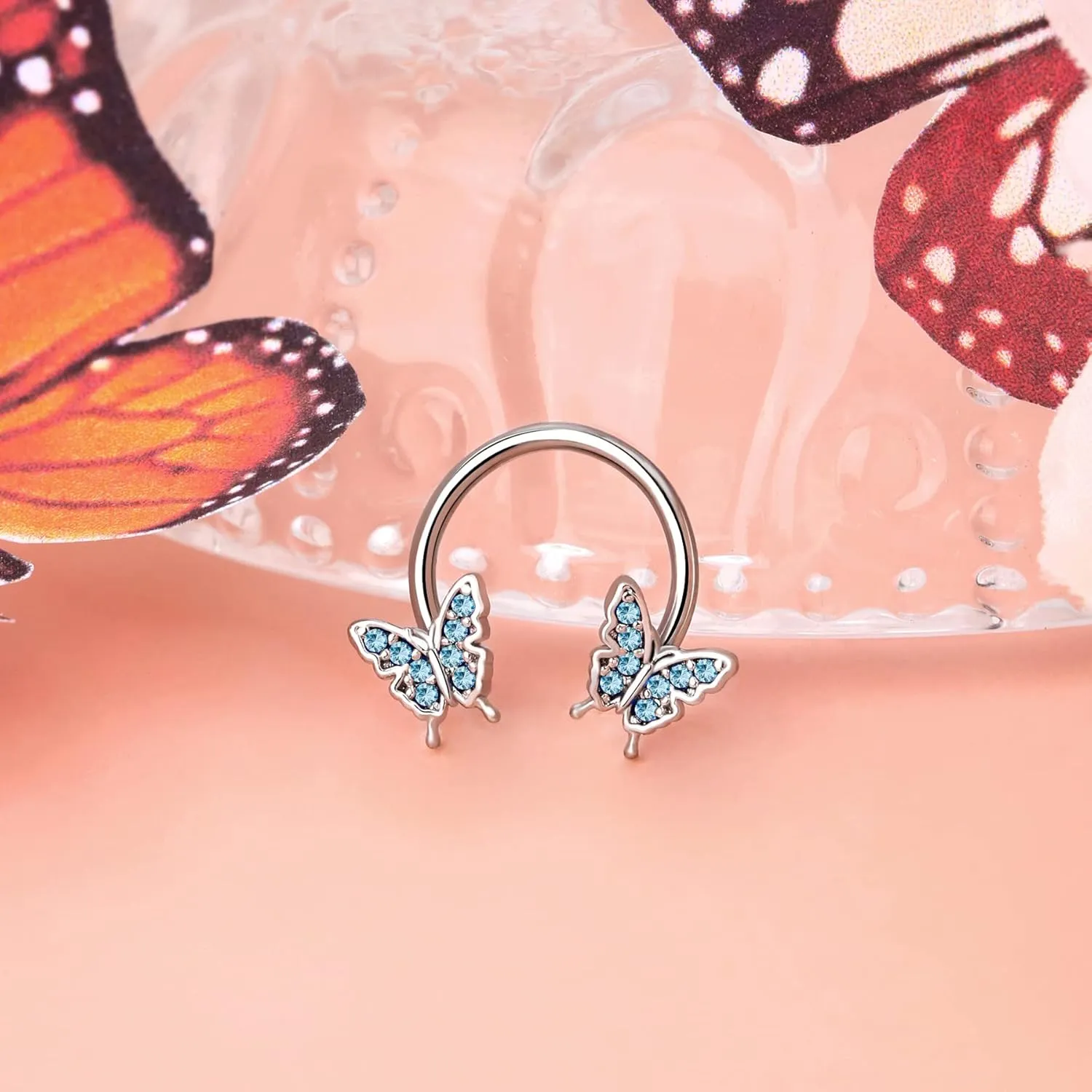 Jewseen 16G Septum Ring Butterfly Septum Jewelry CZ Septum Piercing Jewelry Cartilage Earring Helix Conch Daith Piercing Jewelry Cartilage Hoop for Women Men