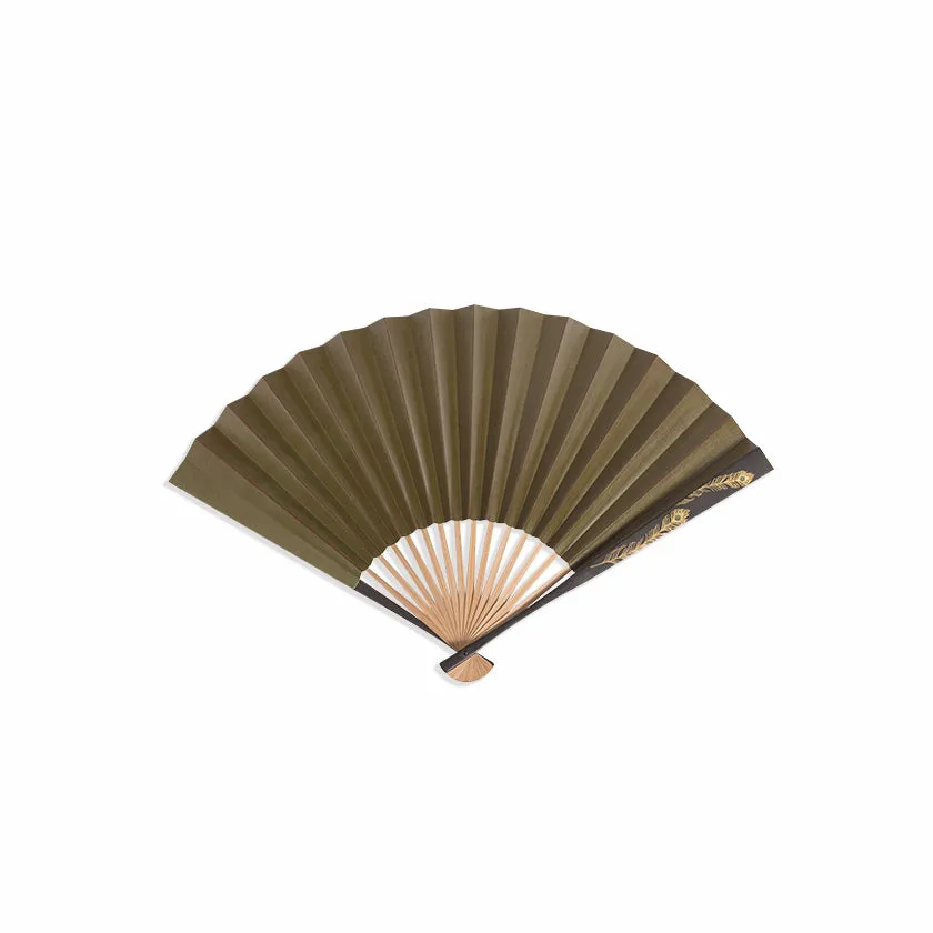 KAKISHIBU LACQUER PEACOCK GREEN & BROWN (UNISEX) Hand fan | Kanazawa Gold Leaf | HAKUICHI