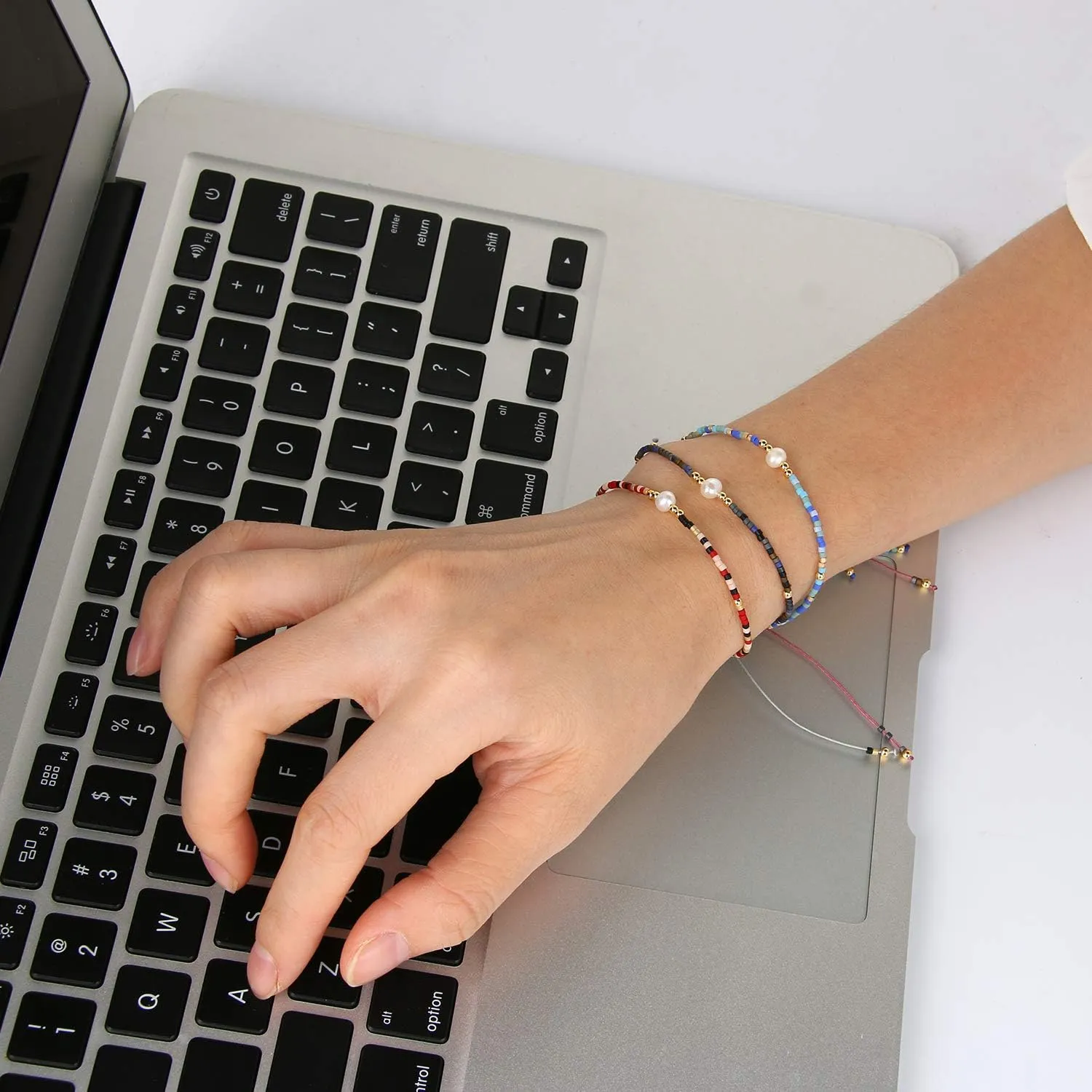 KELITCH 3 PCS Natural Pearls Bracelets Women Strand Thin Rope Friendship Bracelets Handmade Stack Charm Bracelets