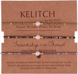 KELITCH 3 PCS Natural Pearls Bracelets Women Strand Thin Rope Friendship Bracelets Handmade Stack Charm Bracelets