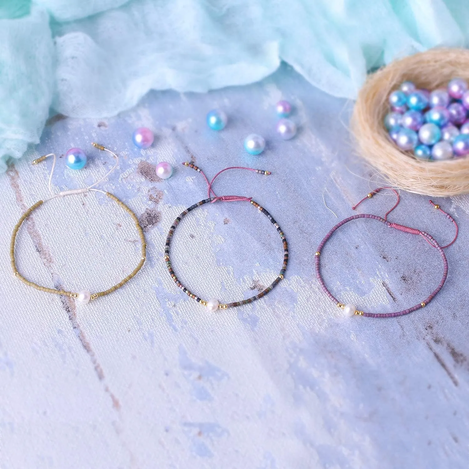 KELITCH 3 PCS Natural Pearls Bracelets Women Strand Thin Rope Friendship Bracelets Handmade Stack Charm Bracelets