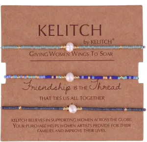 KELITCH 3 PCS Natural Pearls Bracelets Women Strand Thin Rope Friendship Bracelets Handmade Stack Charm Bracelets
