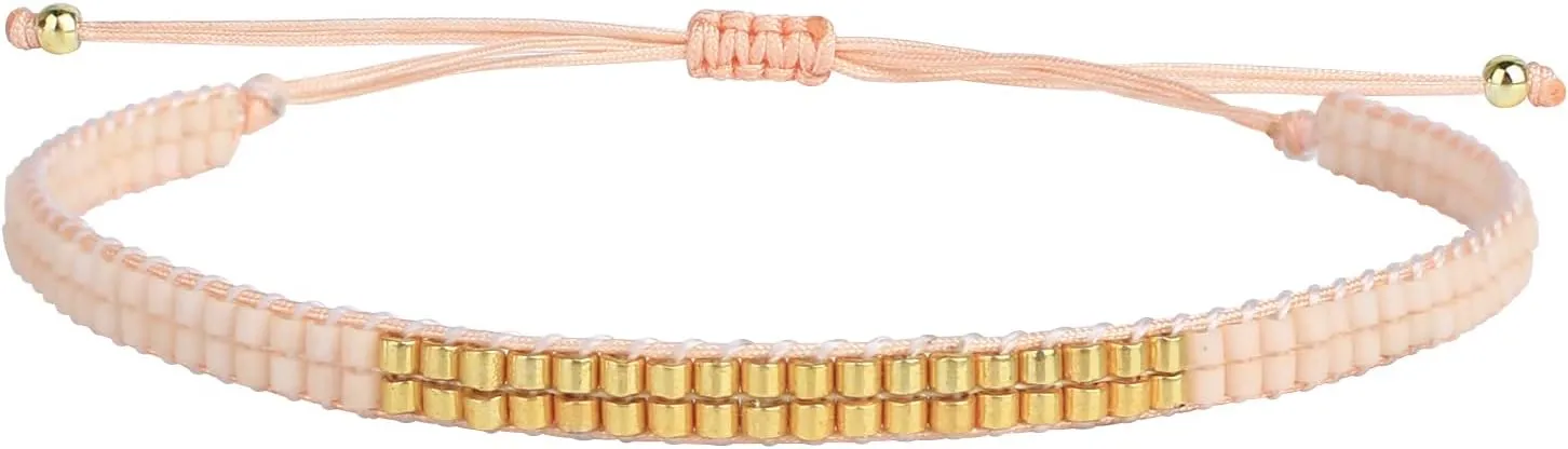 KELITCH Clear Miyuki Beaded Bracelets Handmade Friendship Strand Bracelets Fashion Jewelry For Women Bracelets (Light-Pink 09C)