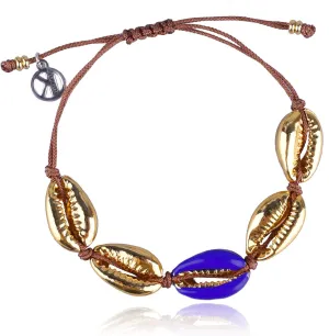 KELITCH Gold Shell Cowry Cuff Bracelets Bangle Tropical Beach Strand Bracelets Adjustable Friendship Bracelets for Womens (Blue)