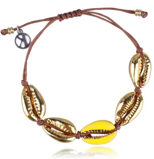 KELITCH Gold Shell Cowry Cuff Bracelets Bangle Tropical Beach Strand Bracelets Adjustable Friendship Bracelets for Womens (Yellow)