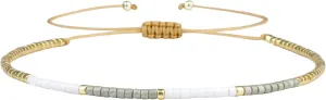 KELITCH Miyuki Bead Bracelets Mix Color Rope Strand Bracelets Handmade Tiny Bracelets for Women (White Gray 24C)