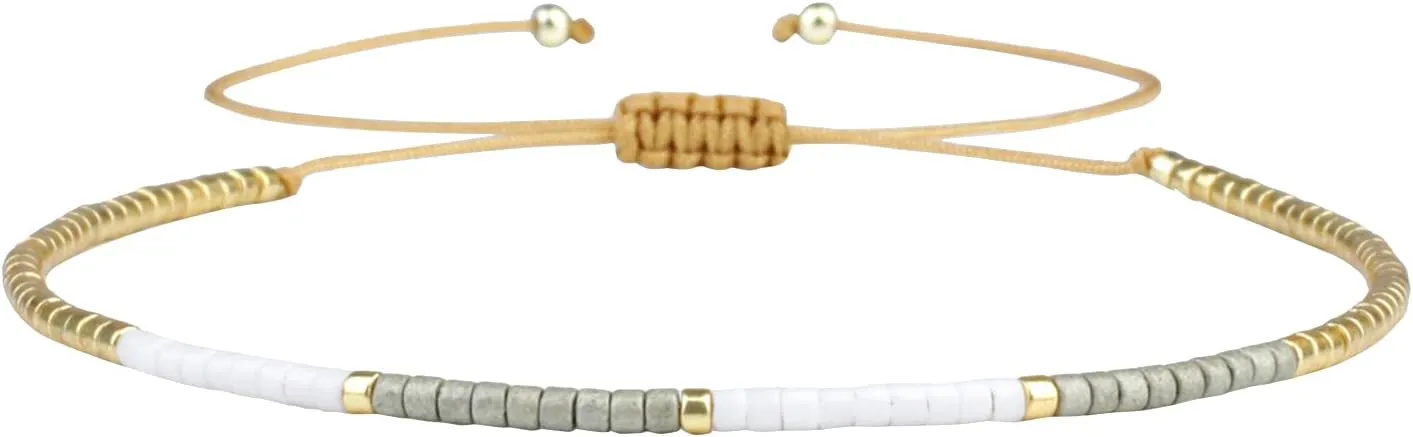 KELITCH Miyuki Bead Bracelets Mix Color Rope Strand Bracelets Handmade Tiny Bracelets for Women (White Gray 24C)