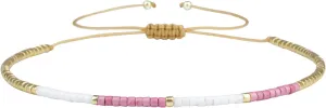 KELITCH Miyuki Bead Bracelets Mix Color Rope Strand Bracelets Handmade Tiny Bracelets for Women (White Rose 24G)