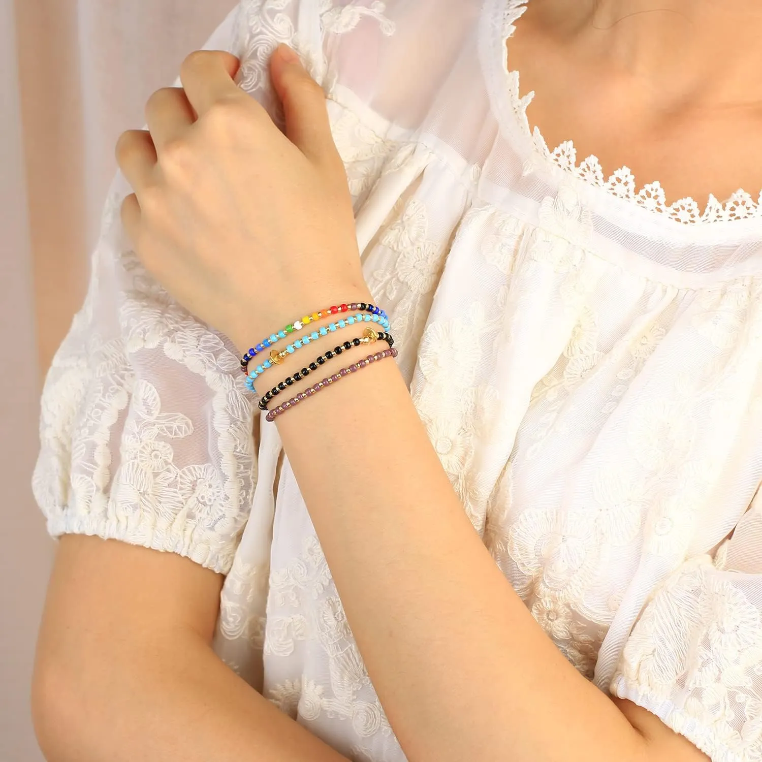 KELITCH Rainbow Beaded Bracelet Stretch Bracelets Women Bracelets Jewelry