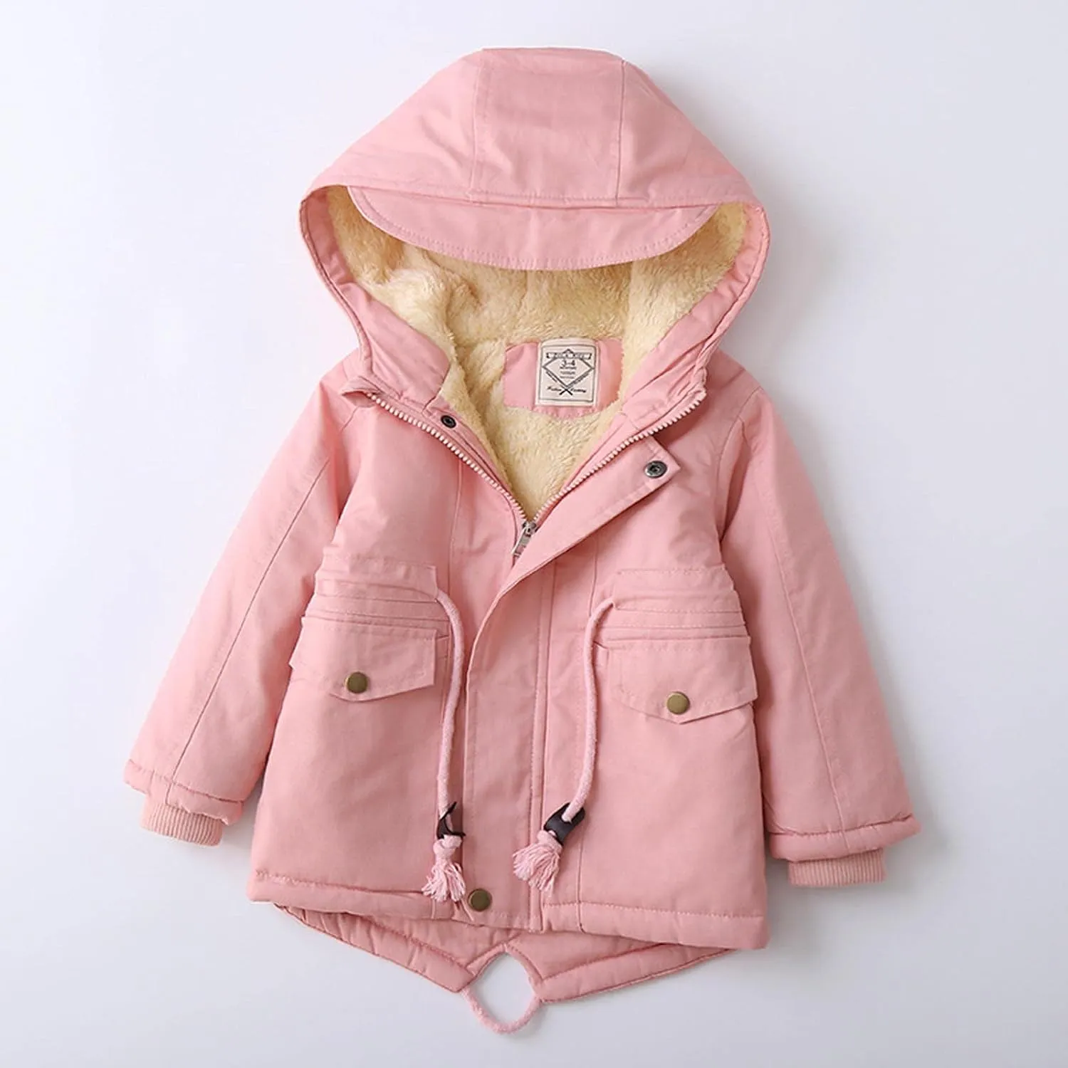 Kids Boys Girls Winter Coat Sherpa Fleece Lined Full Zipper Jacket Puffy Cotton Thickened Hooded Outdoor Down Coats