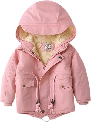Kids Boys Girls Winter Coat Sherpa Fleece Lined Full Zipper Jacket Puffy Cotton Thickened Hooded Outdoor Down Coats