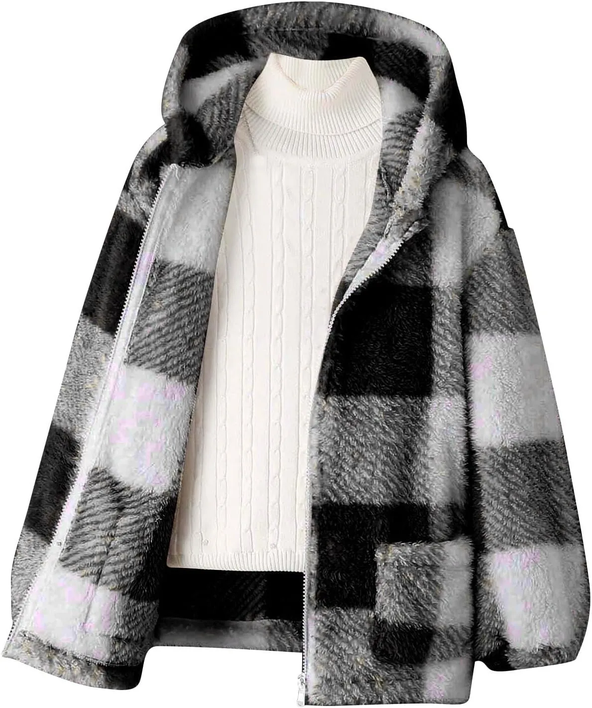 Kids Winter Warm Plush Coat Trendy Plaid Jackets Zip Up Hoodie Boy Girls' Clothing Fleece Hooded Outwear