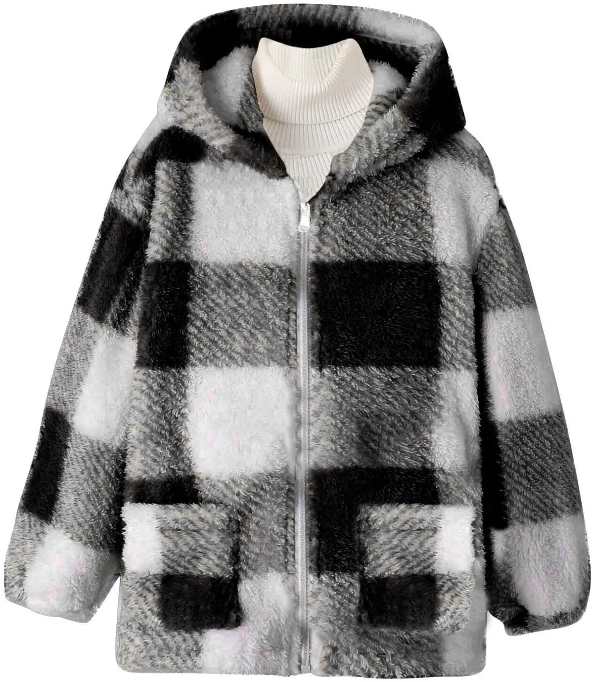 Kids Winter Warm Plush Coat Trendy Plaid Jackets Zip Up Hoodie Boy Girls' Clothing Fleece Hooded Outwear