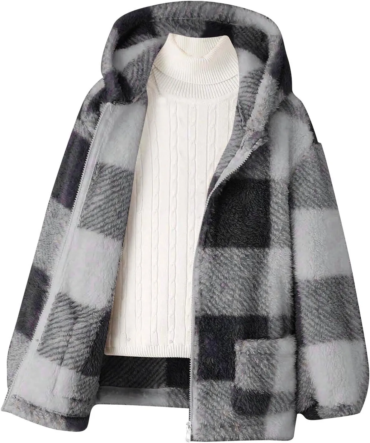 Kids Winter Warm Plush Coat Trendy Plaid Jackets Zip Up Hoodie Boy Girls' Clothing Fleece Hooded Outwear