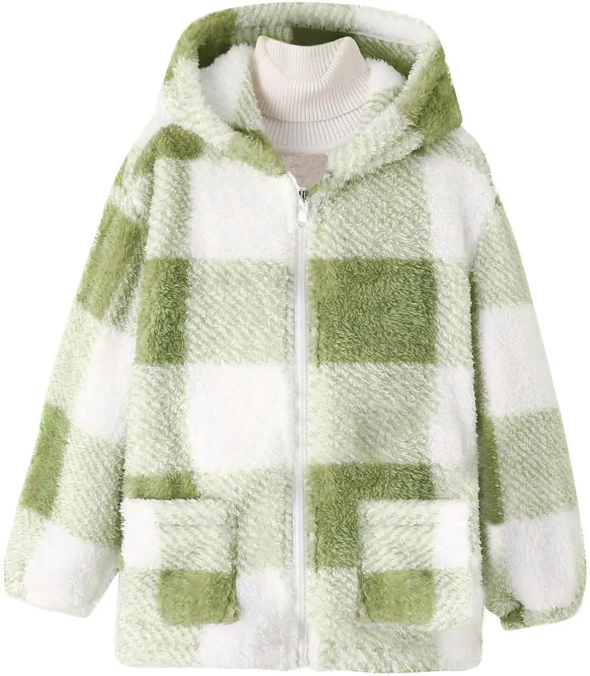 Kids Winter Warm Plush Coat Trendy Plaid Jackets Zip Up Hoodie Boy Girls' Clothing Fleece Hooded Outwear