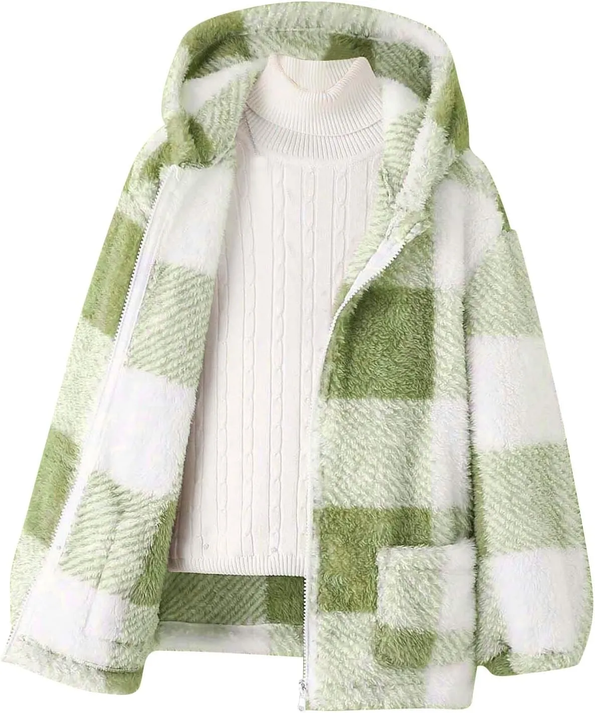 Kids Winter Warm Plush Coat Trendy Plaid Jackets Zip Up Hoodie Boy Girls' Clothing Fleece Hooded Outwear