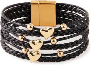 KOLODOGO Boho Leather Cuff Bracelets for Women Gold Bead Bracelets Stackable Clasp Bracelets for Women as Jewelry Gift