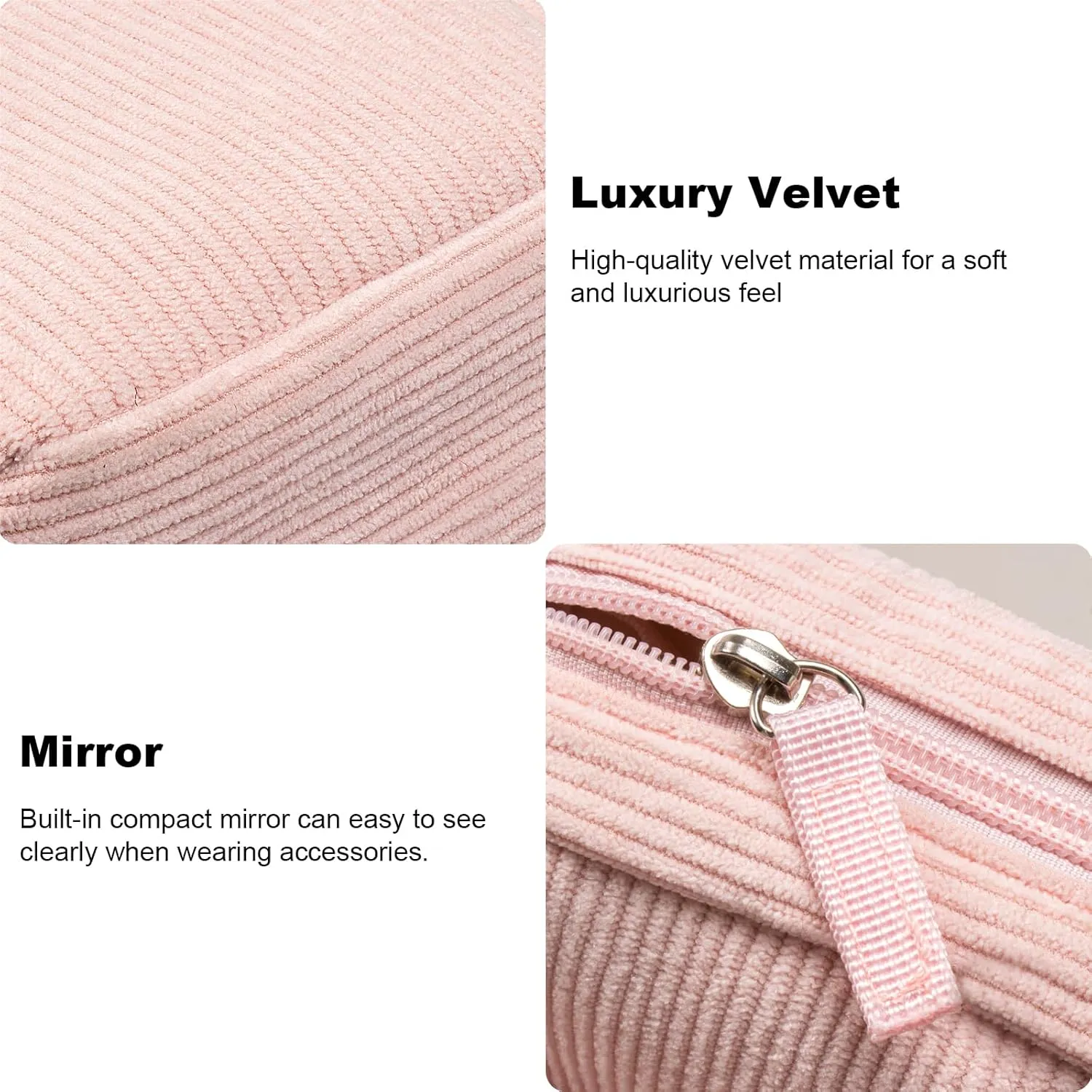 KOTORA 2 Pcs Corduroy Makeup Bag for Purse, Makeup Bag Zipper Pouch Travel Accessories,Small Aesthetic MakeUp Organizer Bag, Coin Purse Travel Toiletry Small Makeup Pouch For Women (F-Pink)