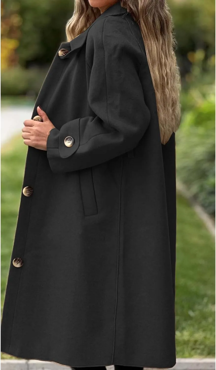 Kubbon Women's Wool Blend Trench Coat Single Breasted mid Length Pea Coat Casual Long Sleeve Notch Lapel Overcoat with Pocket