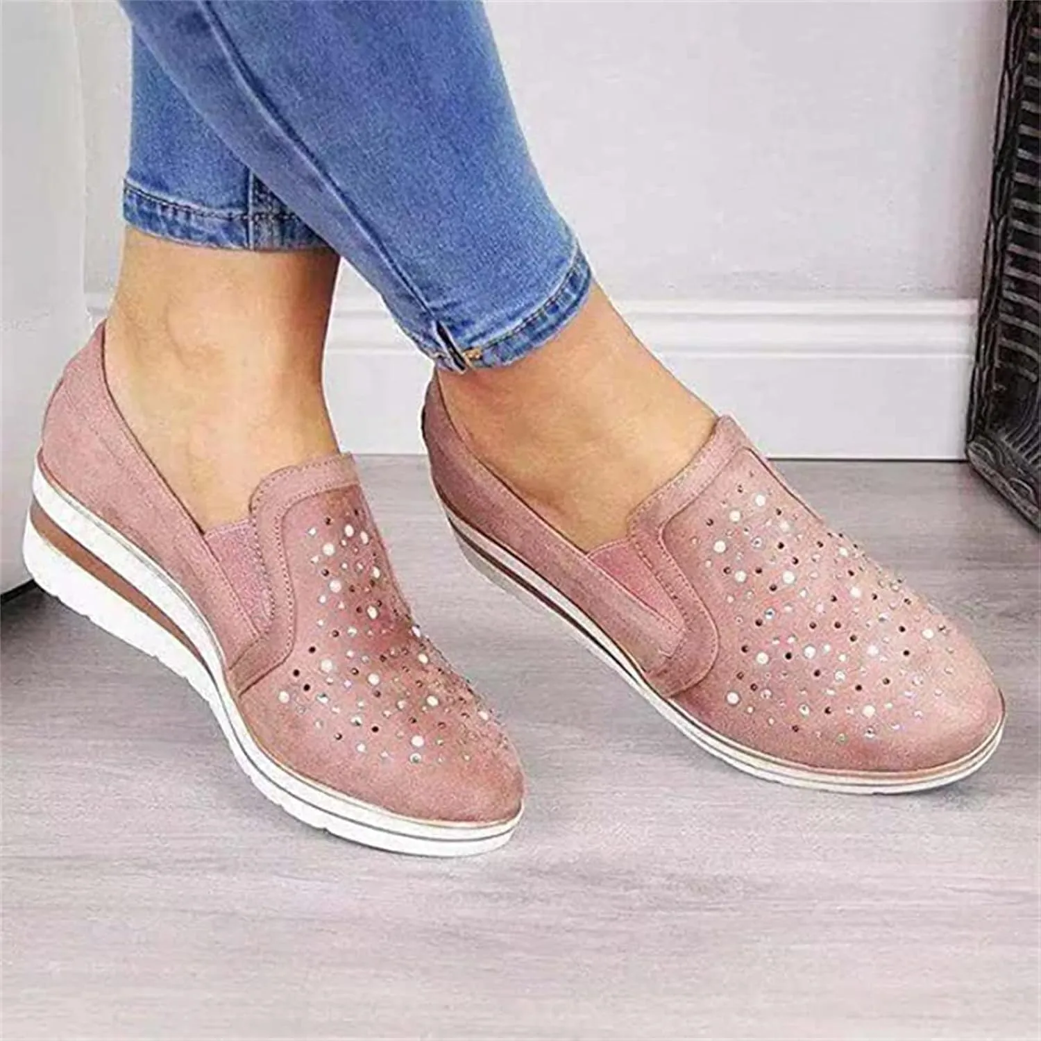Ladmiple Shoes For Women Sneakers Trendy Slip On Running Shoes Non Slip Walking Shoes Gym Fashion Platform Tennis Shoes