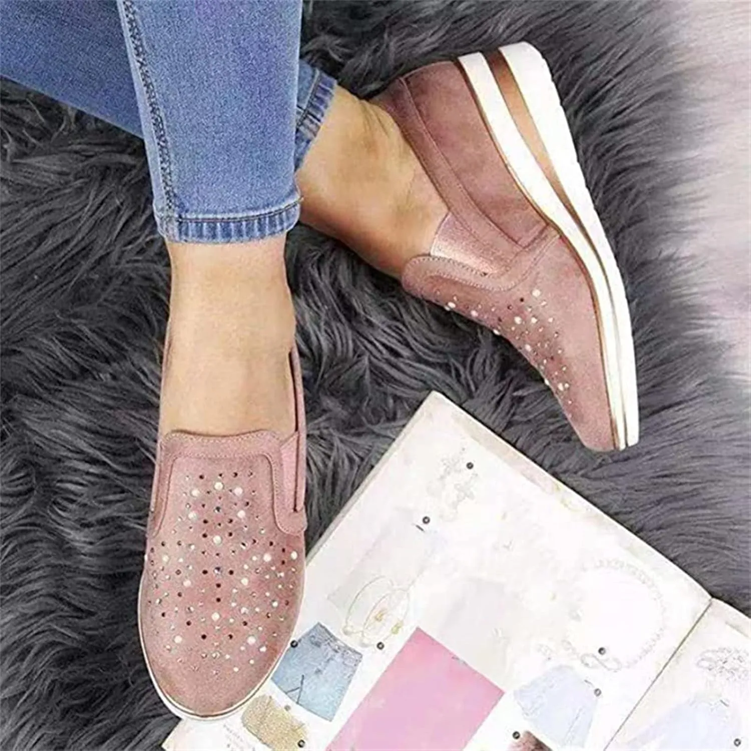 Ladmiple Shoes For Women Sneakers Trendy Slip On Running Shoes Non Slip Walking Shoes Gym Fashion Platform Tennis Shoes