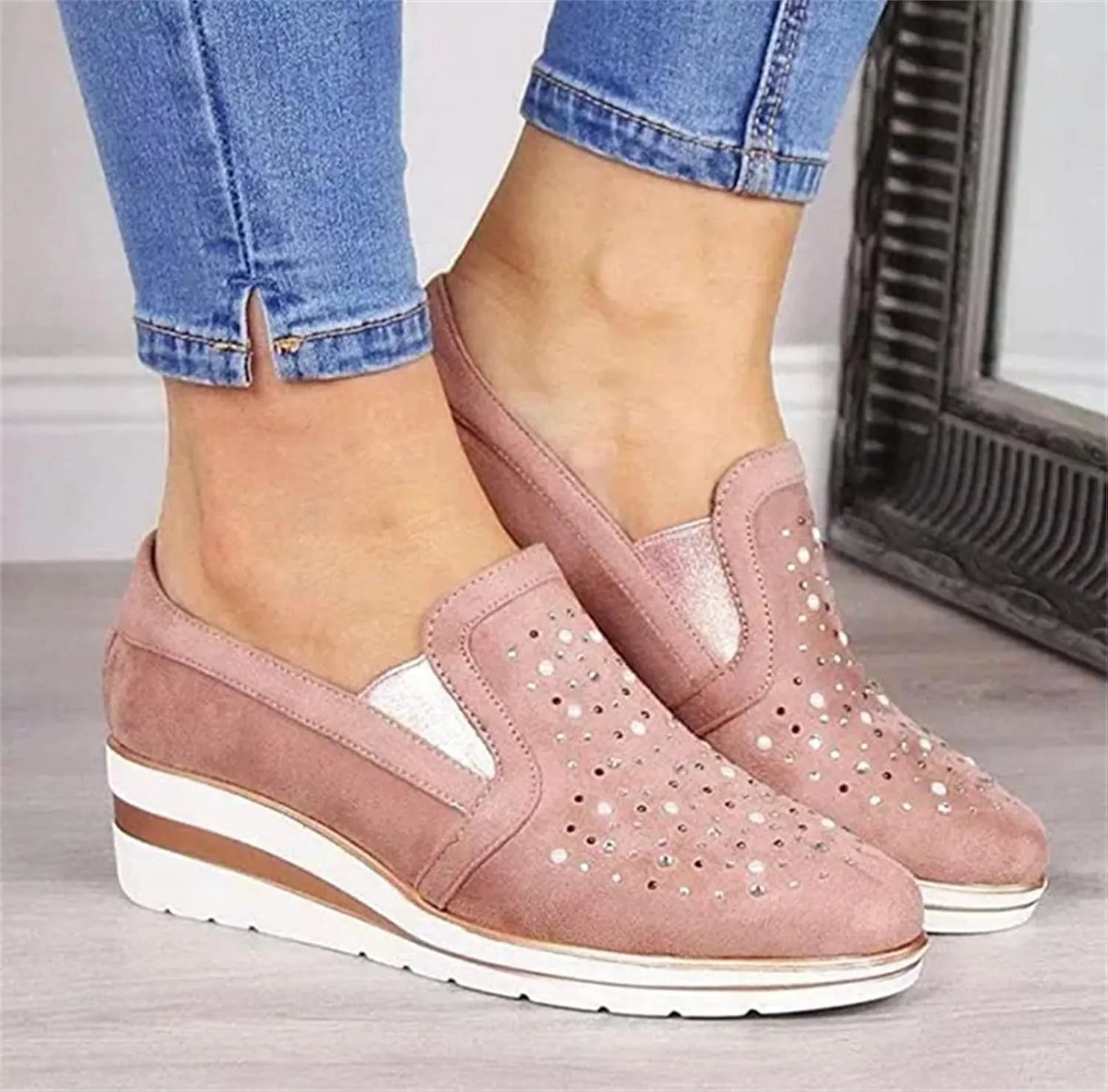 Ladmiple Shoes For Women Sneakers Trendy Slip On Running Shoes Non Slip Walking Shoes Gym Fashion Platform Tennis Shoes