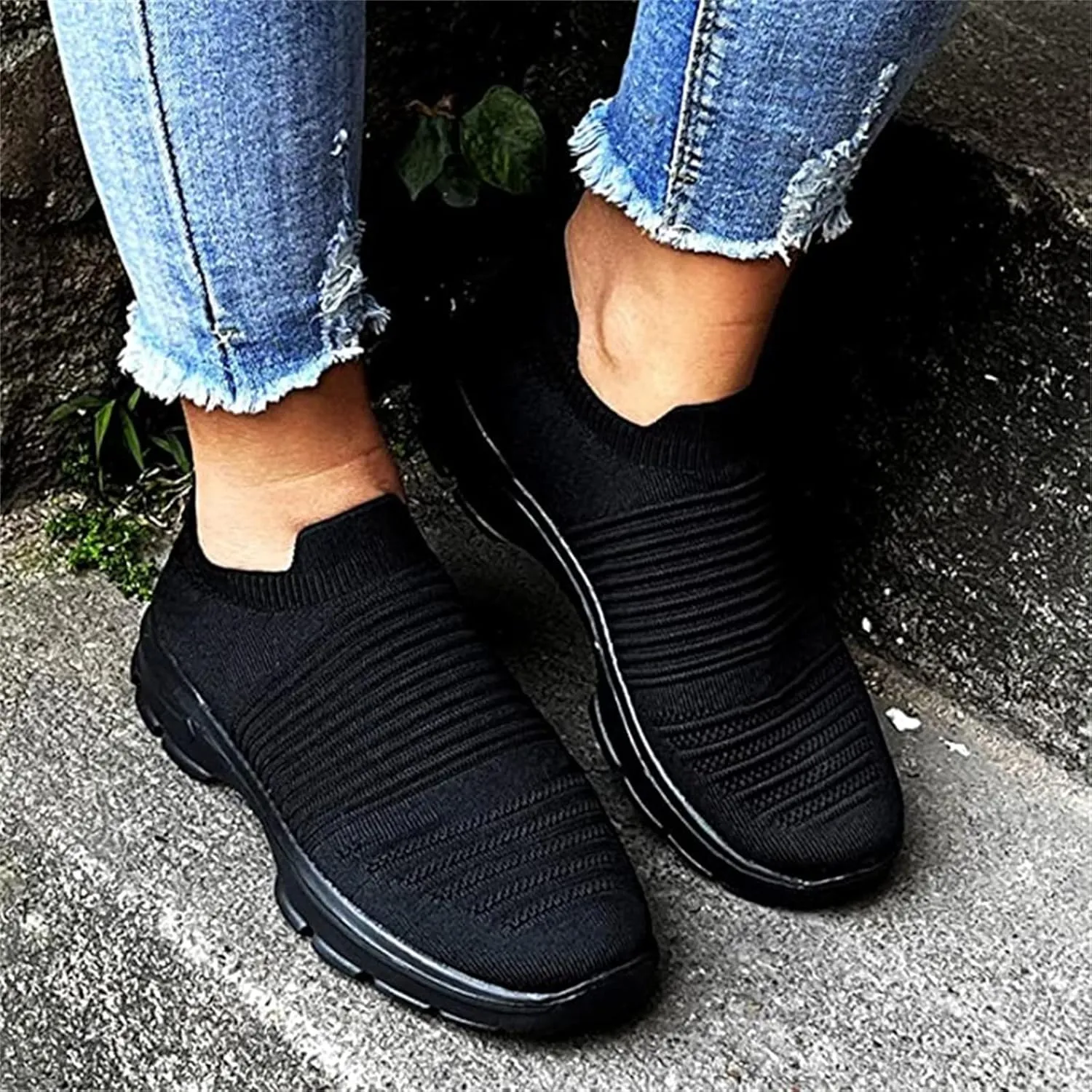 Ladmiple Walking Sneakers For Women Wide Width Slip on Sock Sneakers Fashion Casual Mesh Athletic Running Tennis Shoes