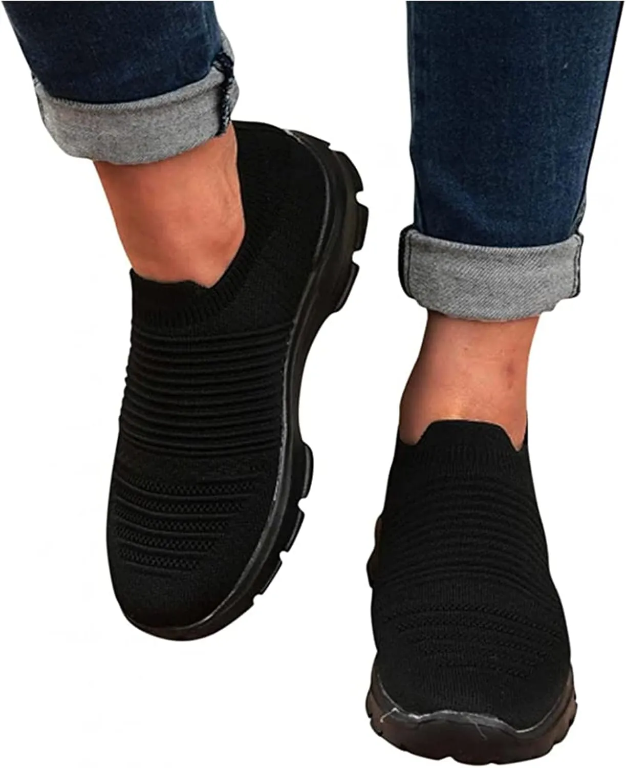 Ladmiple Walking Sneakers For Women Wide Width Slip on Sock Sneakers Fashion Casual Mesh Athletic Running Tennis Shoes