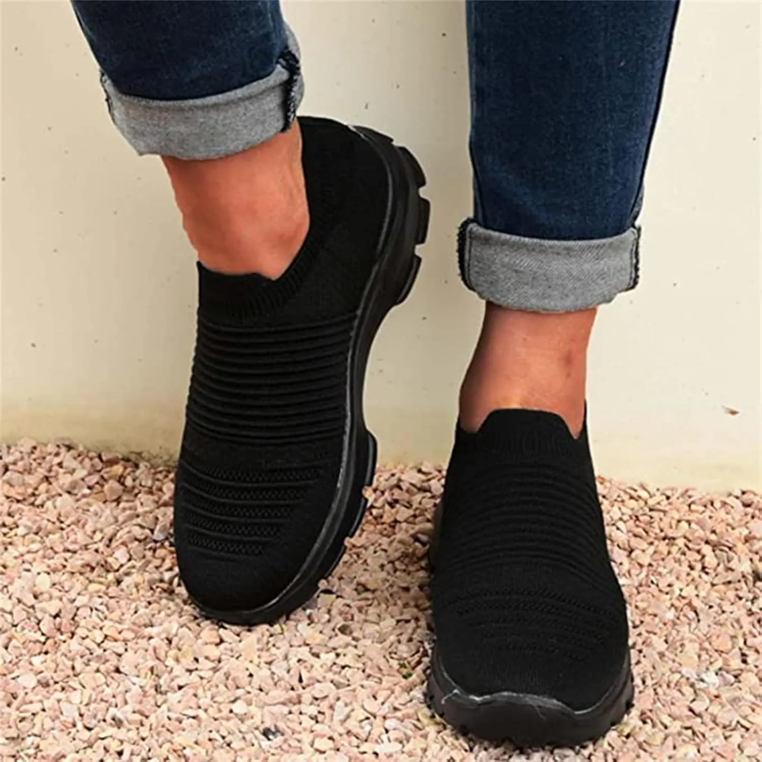 Ladmiple Walking Sneakers For Women Wide Width Slip on Sock Sneakers Fashion Casual Mesh Athletic Running Tennis Shoes
