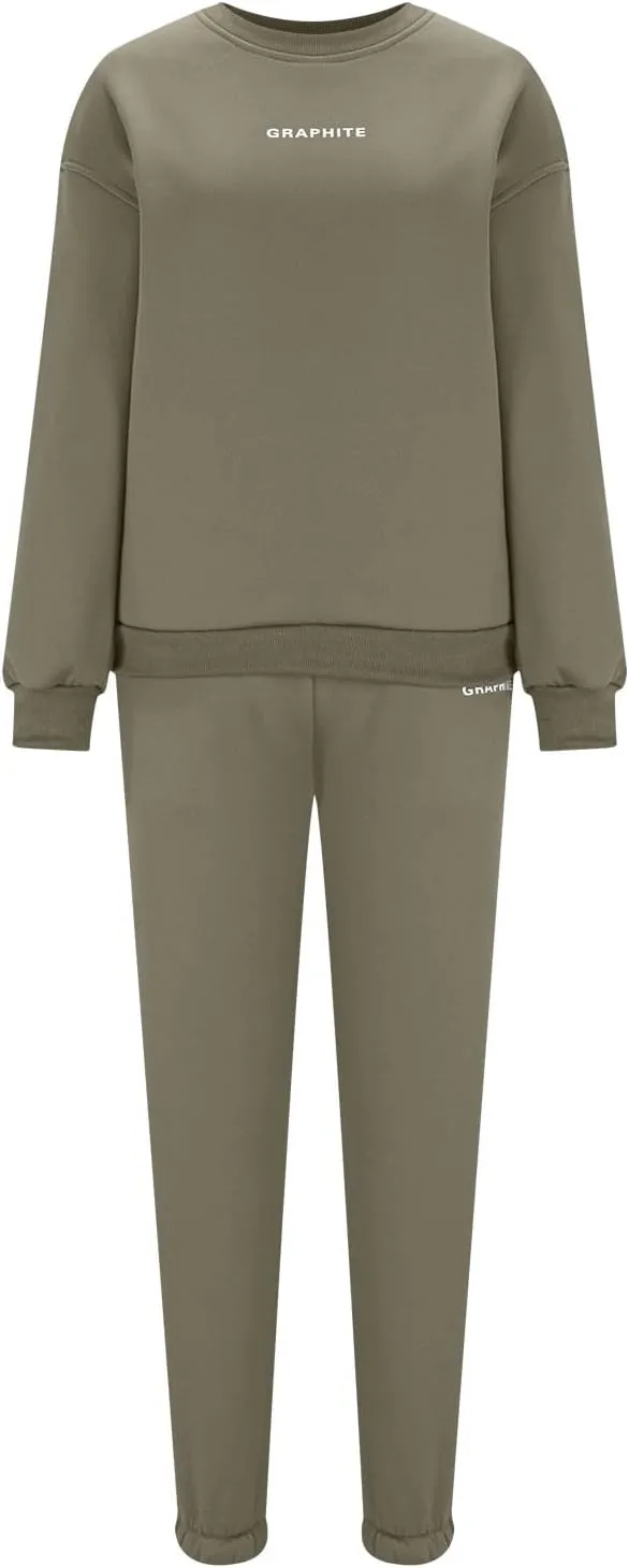 Lastesso Sweatsuits Women 2 Piece Outfit Plus Size Lounge Tracksuits Crew Neck Letter Sweatshirt Matching Active Pants