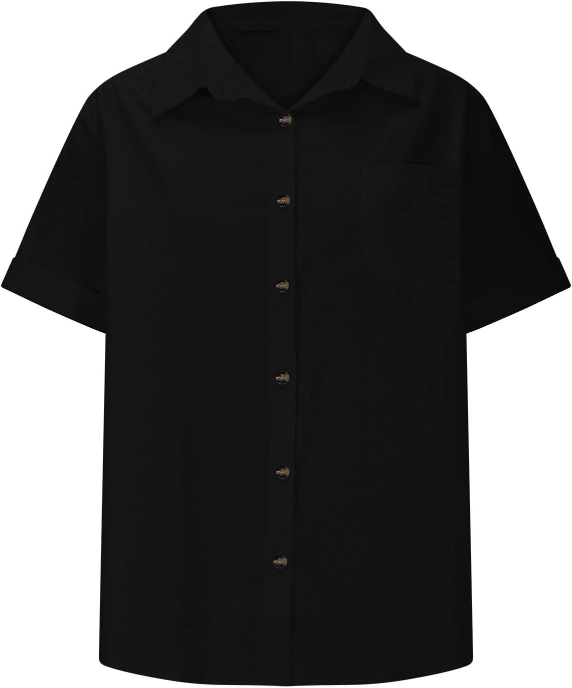 Linen Shirts for Women Button Down Short Sleeve Cotton Collared V Neck Work Business Casual Blouses with Pocket