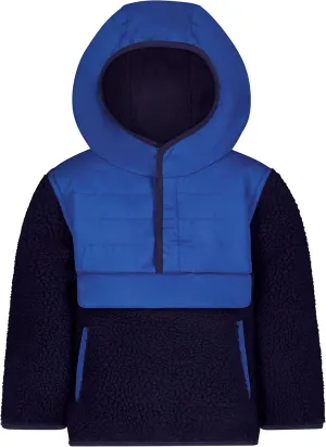 LONDON FOG Baby Boys Hooded Pull on Toddler Midweight Coat, Soft Fleece and Puffer Jacket