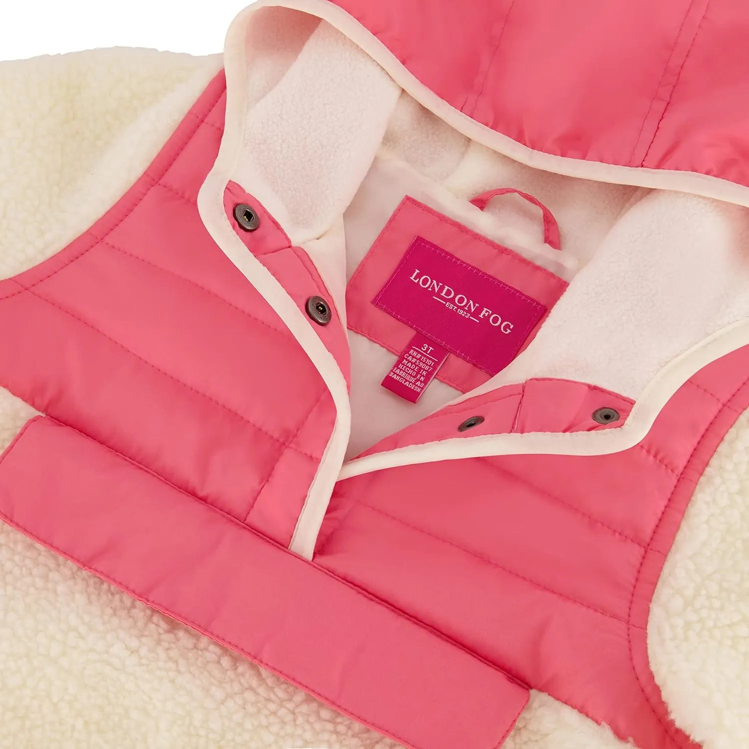 LONDON FOG Baby Girls' Hooded Pull on Winter Coat, Soft Fleece and Puffer Jacket