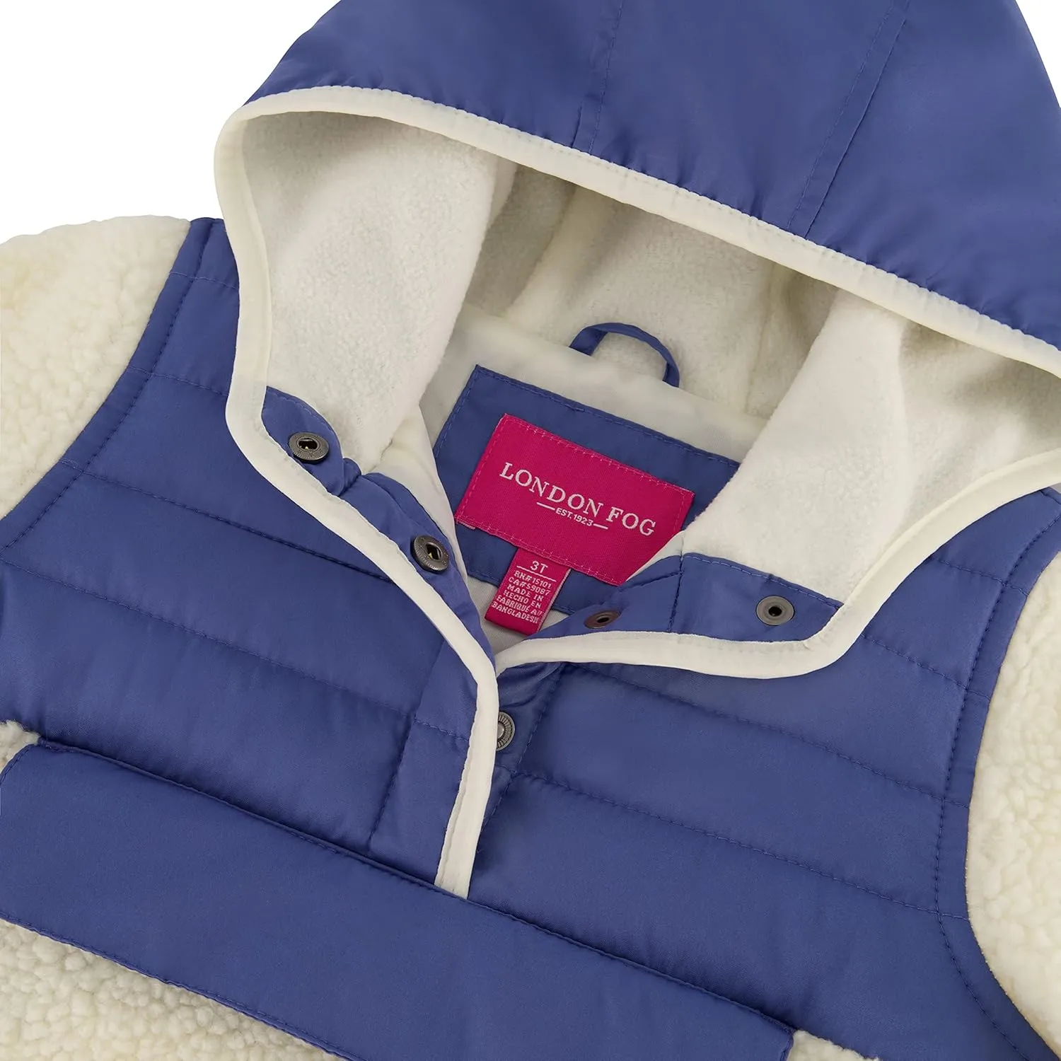 LONDON FOG Baby Girls' Hooded Pull on Winter Coat, Soft Fleece and Puffer Jacket