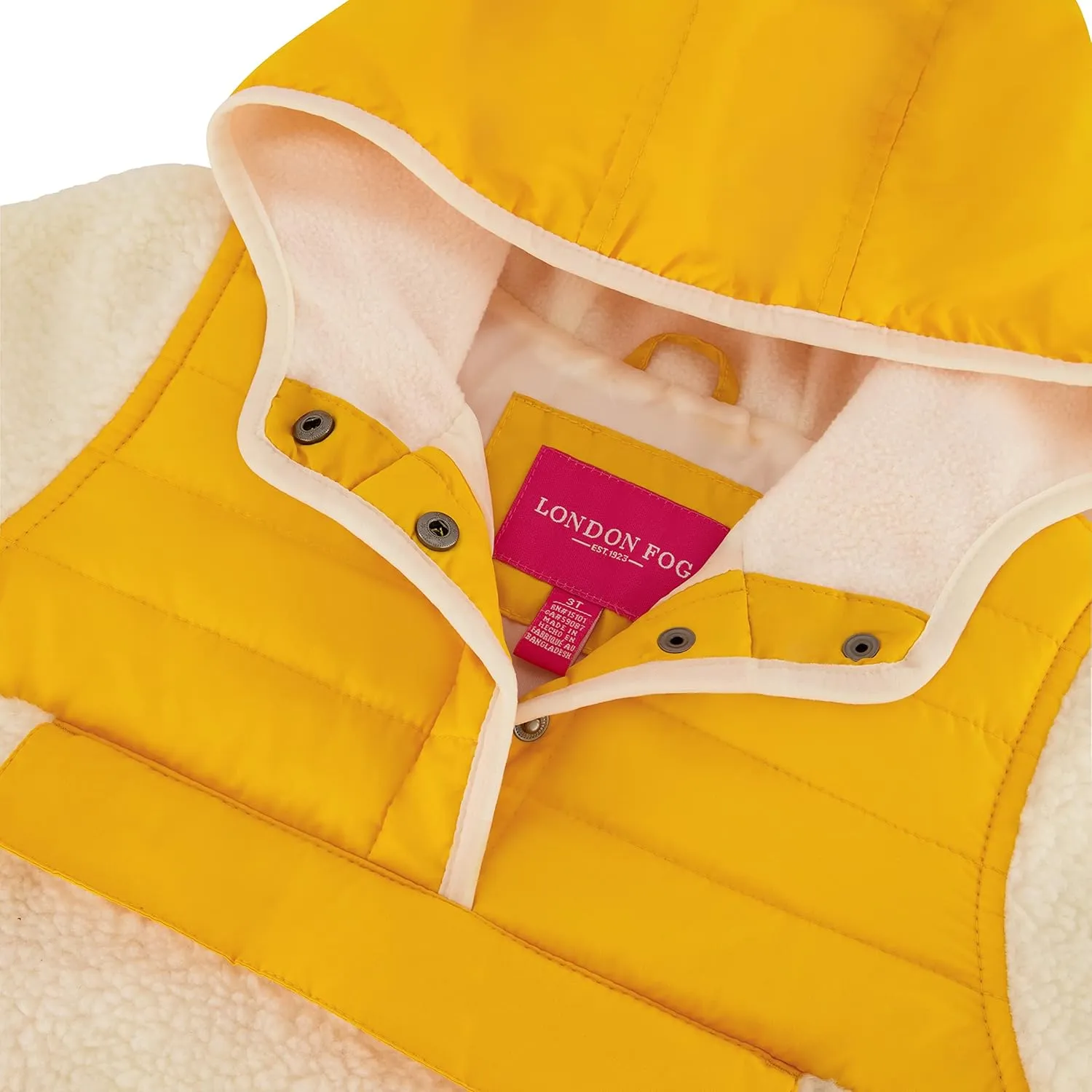 LONDON FOG Baby Girls' Hooded Pull on Winter Coat, Soft Fleece and Puffer Jacket